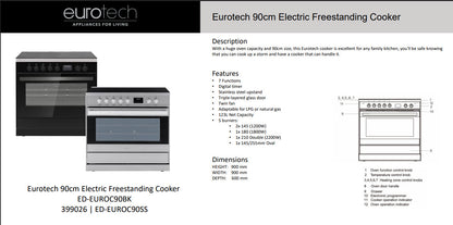 Eurotech 90cm Ceramic  Freestanding Cooker ED-EUROC90BK