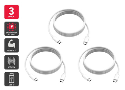 Kogan 240W PD Woven USB-C Charging Cable (2m, 3 Pack)