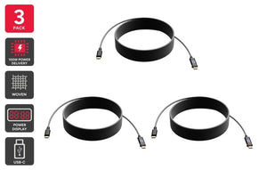 Kogan 100W PD Woven USB-C Charging Cable with Power Display (2m, 3 Pack) - Refurbished Electronics at Tydi NZ