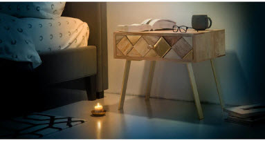 Brosa Roma Bedside Table – Natural Mango Wood with Gold Accents