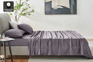 Ovela 1200TC Cotton Rich Bed Sheet Set (Castlerock Grey, Queen)