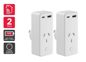 Kogan SmarterHome Smart Plug With Energy Meter & 5V 2A USB A&C Ports (2 Pack)