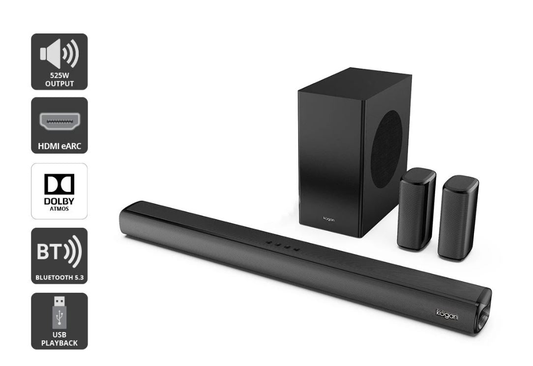 Kogan 7.1.2 Channel 525W Dolby Atmos Soundbar with Subwoofer & Rear Speakers