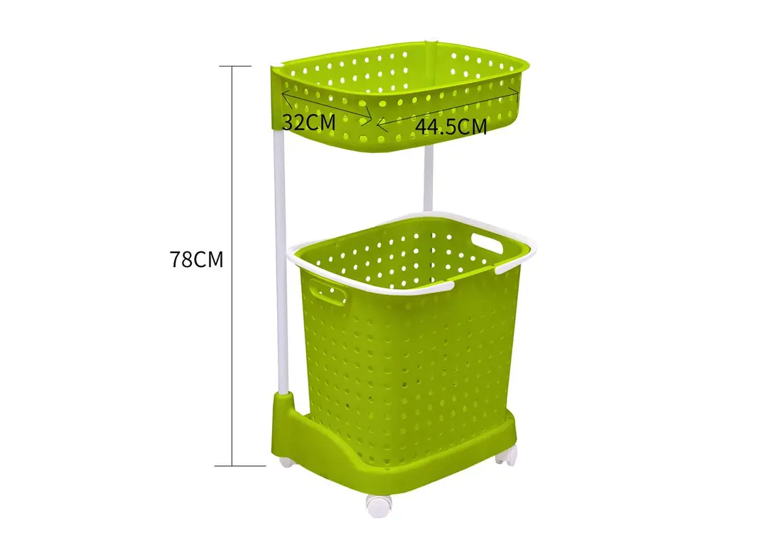 2 Tier Bathroom Laundry Clothes Baskets Bin Hamper Mobile Rack Removable Shelf