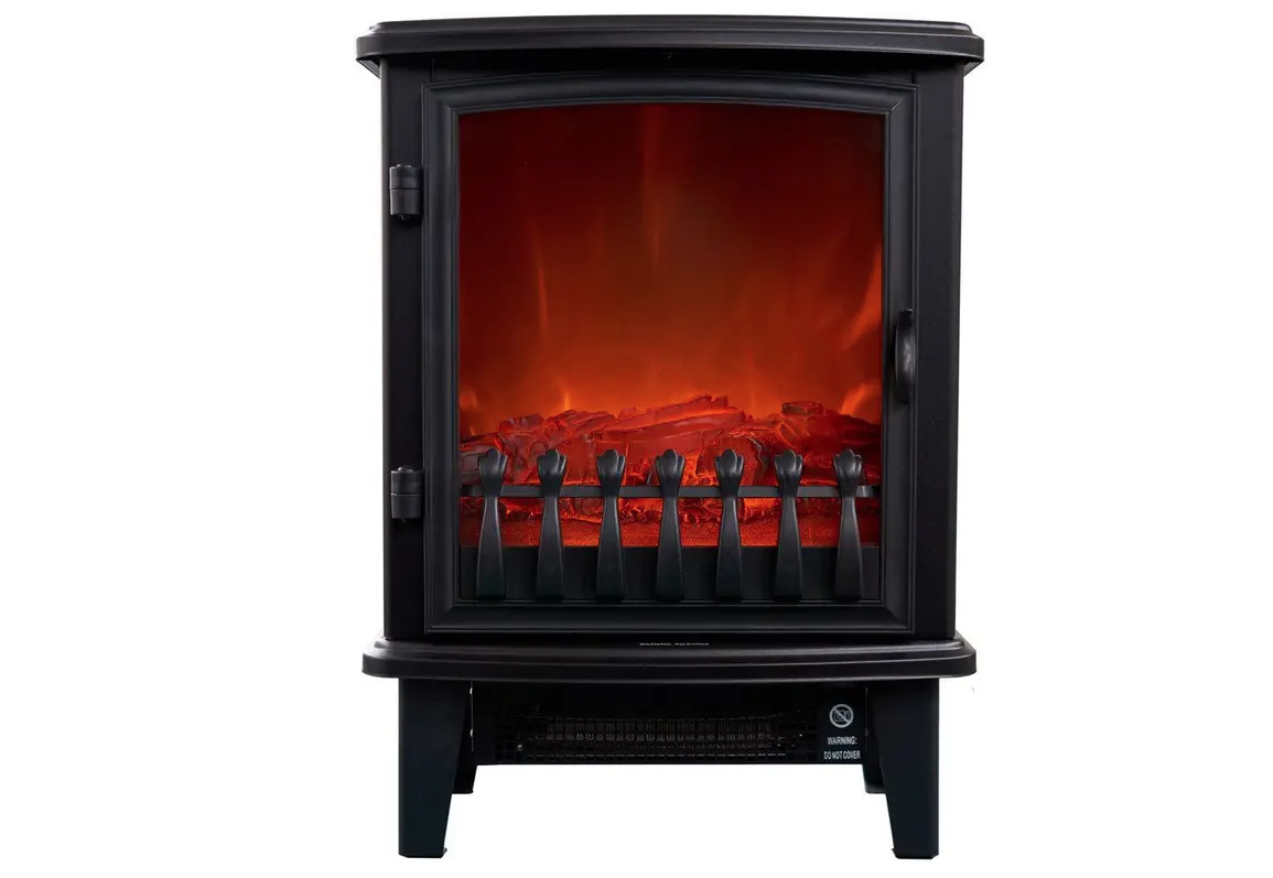 Heller 1800W Electric Fireplace Heater Black Freestanding Flame/Fire Effect