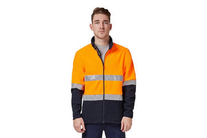 KING GEE REFLECTIVE FULL ZIP SPLICED HI VIS FLEECE (ORANGE/NAVY SIZE 2XL)