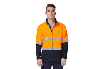 KING GEE REFLECTIVE FULL ZIP SPLICED HI VIS FLEECE (ORANGE/NAVY SIZE 2XL)