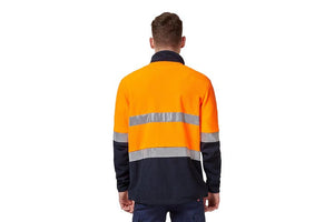 KING GEE REFLECTIVE FULL ZIP SPLICED HI VIS FLEECE (ORANGE/NAVY SIZE 2XL)