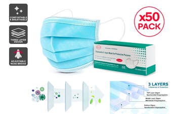 50 PACK - DISPOSABLE - 3 LAYER PROTECTIVE MASK