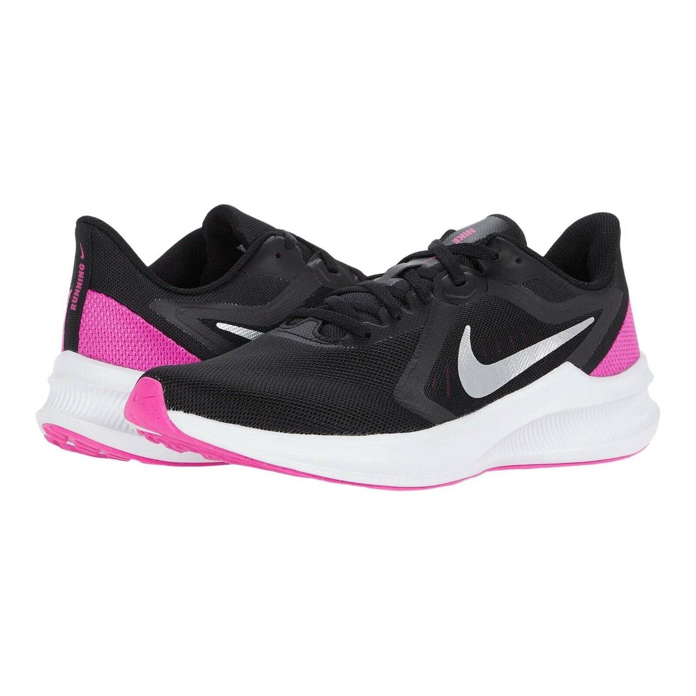 Nike Women Downshifter 10 Shoes Black/metallic Silver/fire Pink