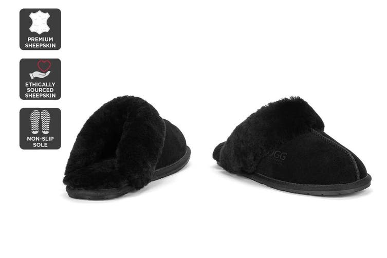 OUTBACK UGG SLIPPERS - PREMIUM SHEEPSKIN (BLACK SIZE 4M / 5W US)