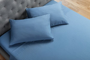 OVELA SILKY TOUCH MICROFIBRE STRIPED BED SHEET SET (SINGLE OCEAN)