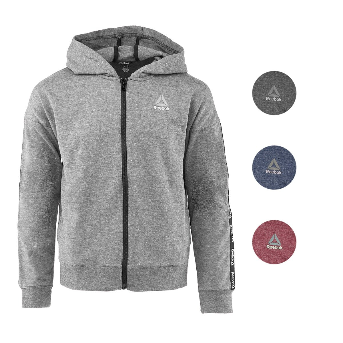 REEBOK GIRLS' ACTIVE FULL ZIP HOODIE (HEATHER GREY SIZE 6X)