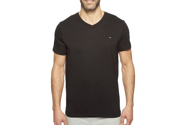 Tommy Hilfiger Men's V-Neck Flag Tee (Black, Size S)