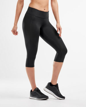 2XU WOMEN'S MID-RISE COMPRESSION 3/4TIGHTS (BLACK/DOTTED BLACK LOGO SIZE XS)
