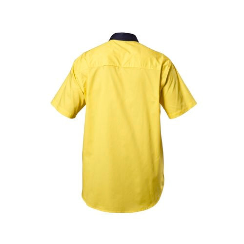 HARD YAKKA KOOLGEAR VENTILATED SHORT SLEEVE HIGH-VIS SHIRT (YELLOW/NAVY SIZE S)