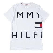 TOMMY HILFIGER MEN'S V-NECK FLAG TEE (WHITE SIZE L)