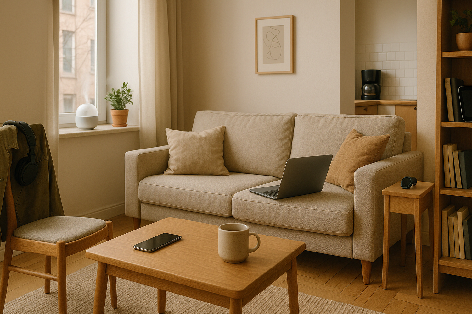 less item make it more like a living space with not obviouly placed items make it more natural place the gadet and apparel where it should be