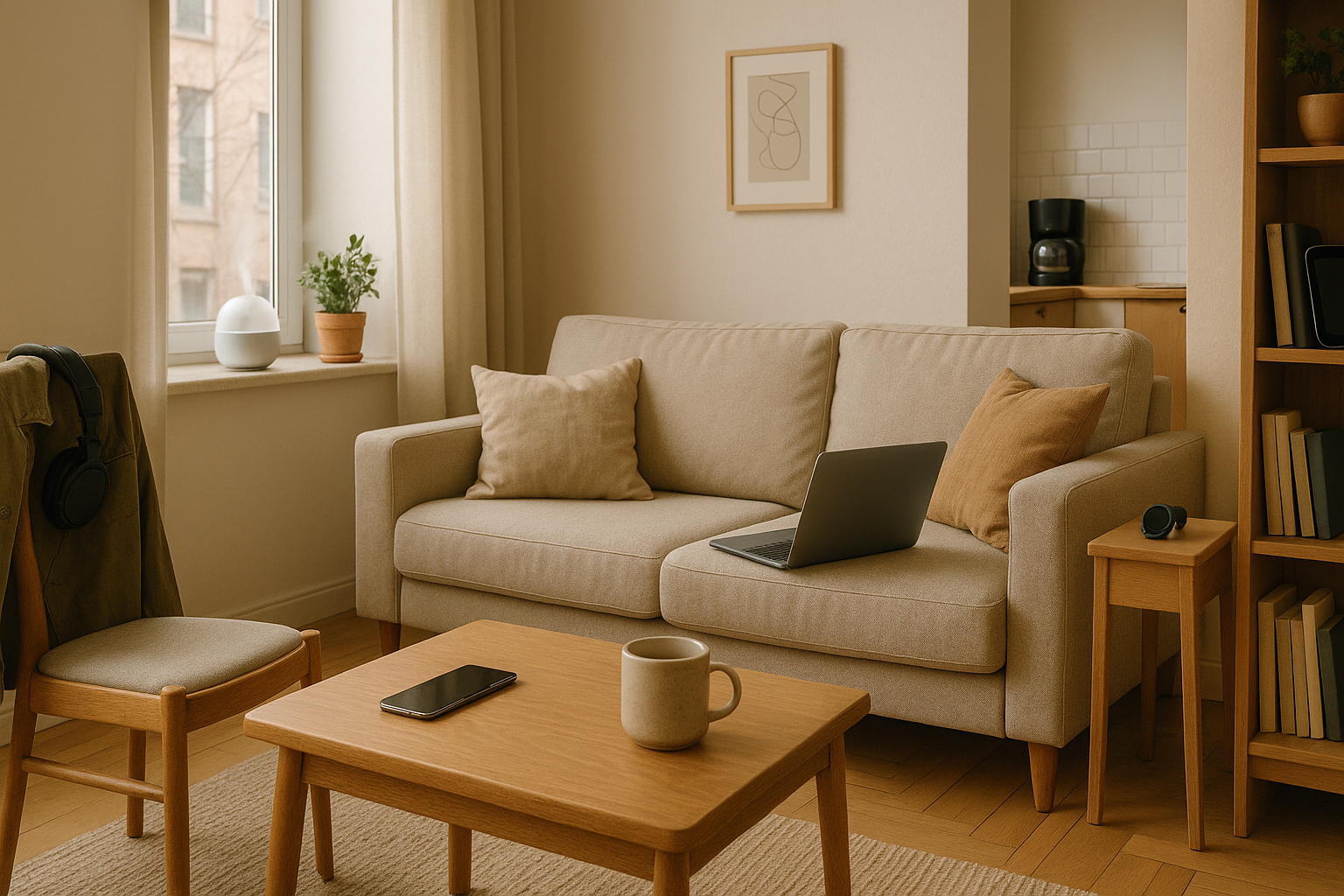 less item make it more like a living space with not obviouly placed items make it more natural place the gadet and apparel where it should be